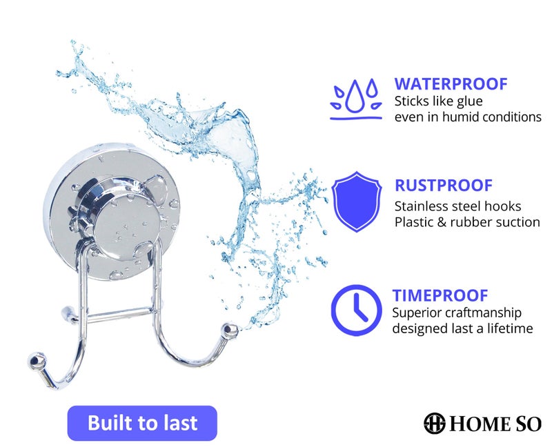 HOME SO Suction Cup Hooks for Shower, Bathroom, Kitchen, Glass Door, Mirror, Tile â€“ Loofah, Towel, Coat, Bath Robe Hook Holder for Hanging up to 15 lbs â€“ Rustproof Chrome Stainless Steel (2-Pack) - Image 5
